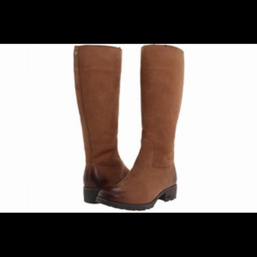 UGG Boots Broome II Chestnut Leather Tall Zip Shearling Lined Boots SN1916